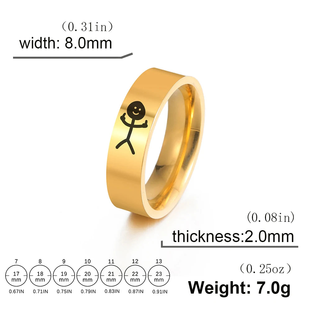 Unisex Stainless Steel Stickman Middle Finger Rings