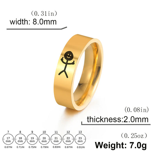 Unisex Stainless Steel Stickman Middle Finger Rings