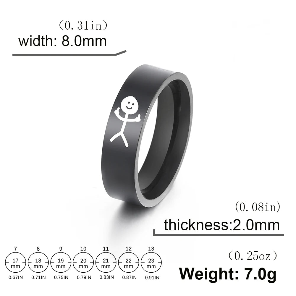 Unisex Stainless Steel Stickman Middle Finger Rings