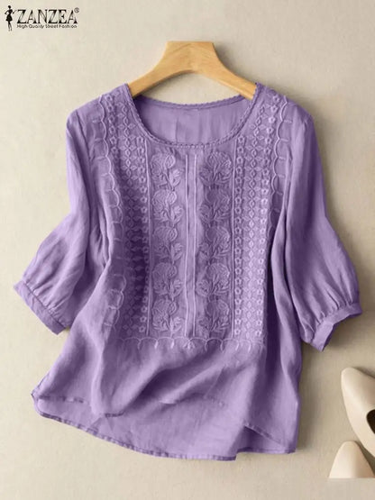 Vintage Lace Crochet Casual Embroidery Blouse