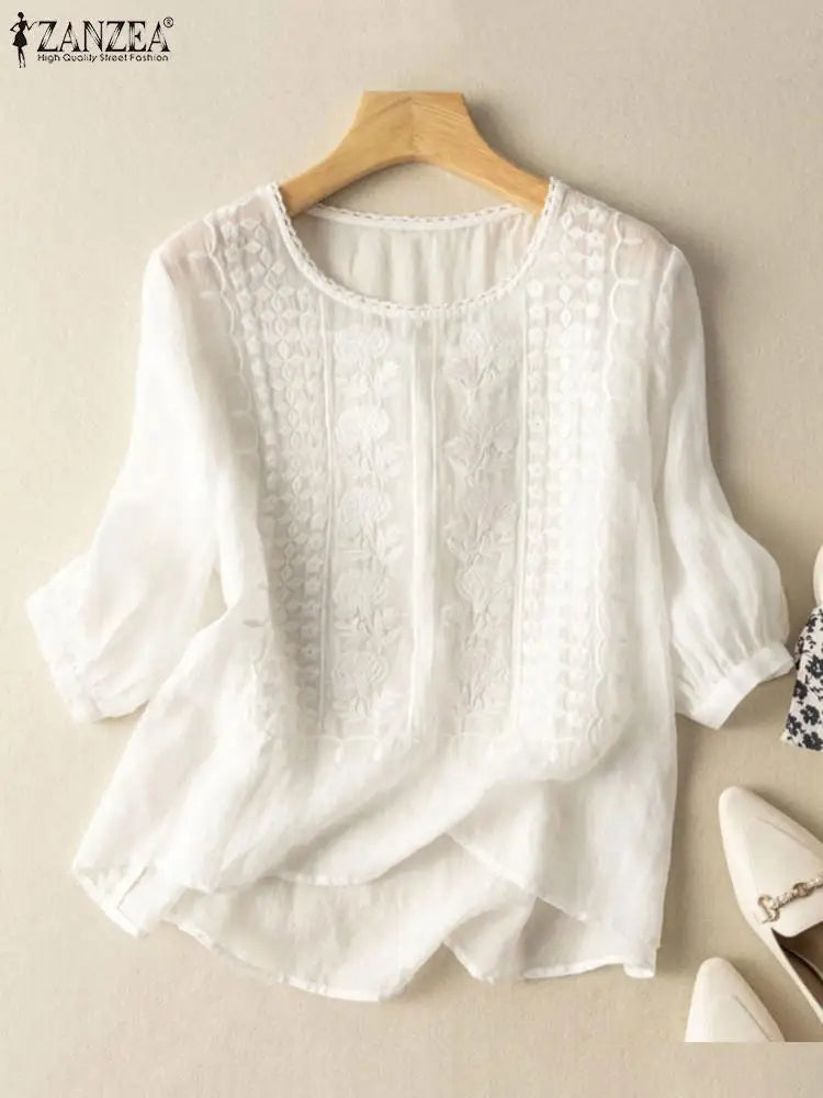 Vintage Lace Crochet Casual Embroidery Blouse