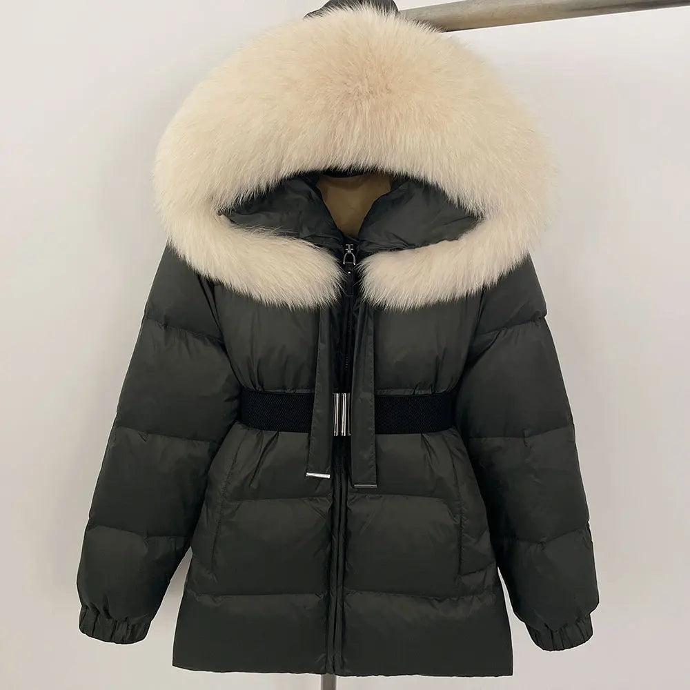 Waterproof Fox Fur Hooded Winter Parka for Women