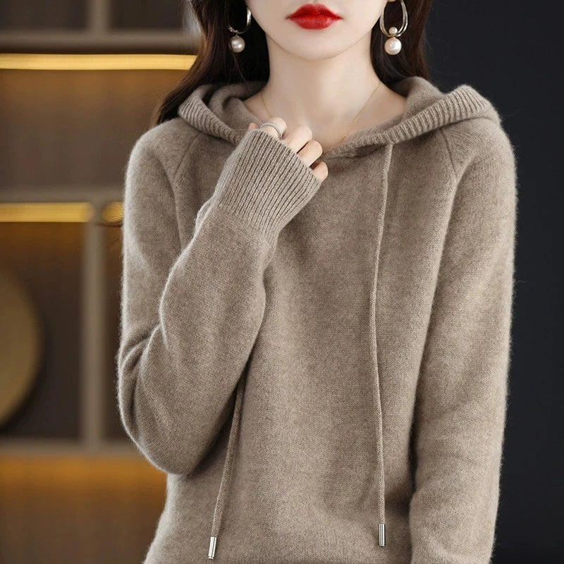 Winter Long Sleeve Knitted Women's Hooded Sweater