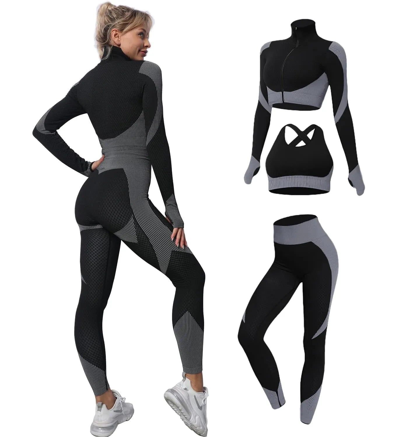 Women 2/3pcs Seamless Workout Tracksuit Sets
