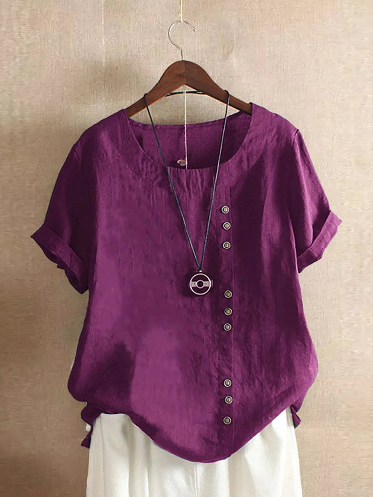 Women's Cotton Linen Non Strech Button Tops