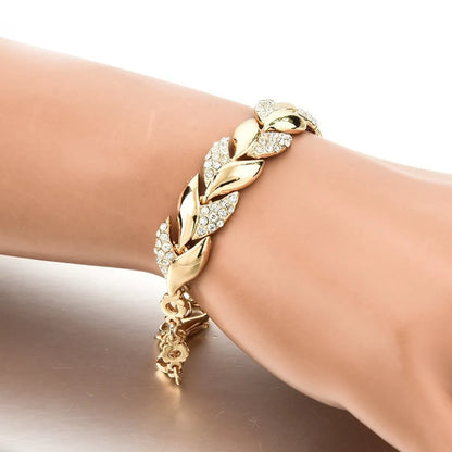 Women's Crystal Braided Gold Leaf Bracelet