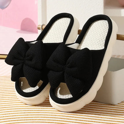 Women's Cute Bowknot Cotton Linen Slippers