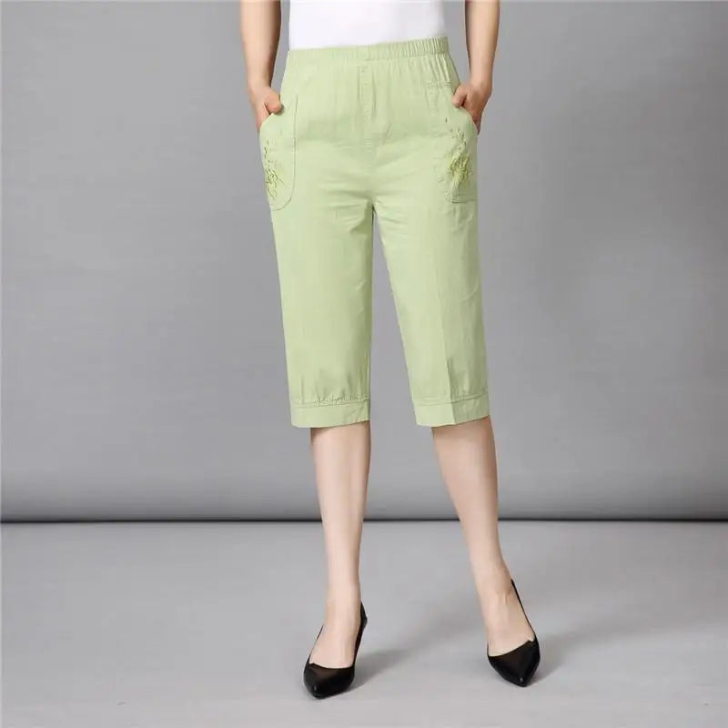 Women's Loose Elastic Cotton Cropped Pants
