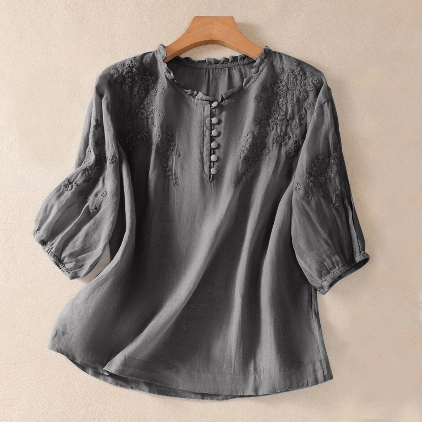 Women's Embroidered Cotton Linen Long Sleeve Tops
