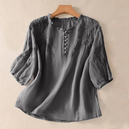 Women's Embroidered Cotton Linen Long Sleeve Tops