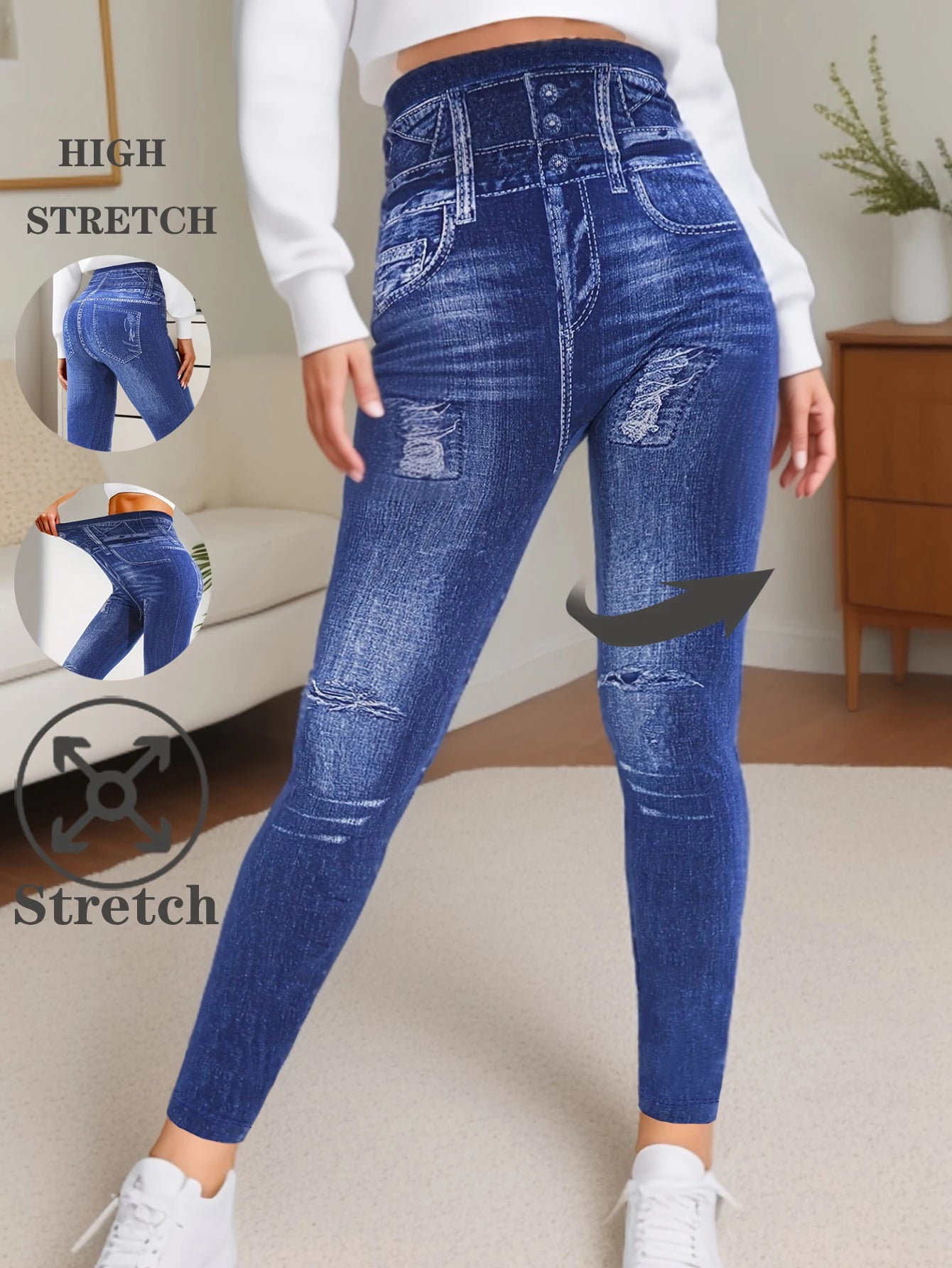 Women's Fitness Faux Denim Jeans Leggings