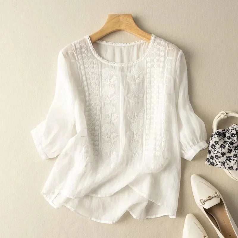 Women Floral Summer Cotton Blouse