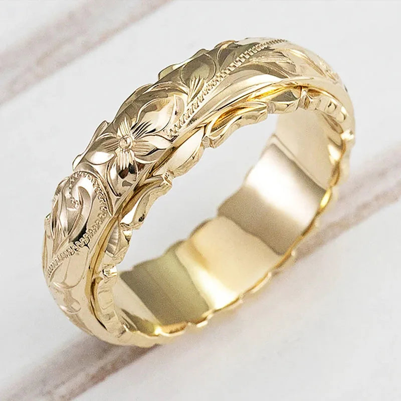 Women Flower Carved Wedding Band Rings