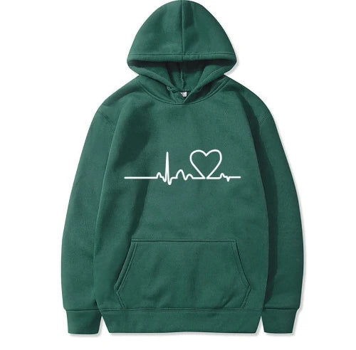 Women's Full Sleeve Heartbeat Print Hoodie