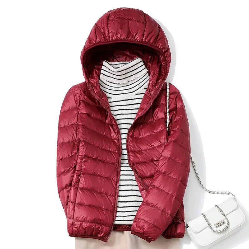 Women's Hooded Zipper Glossy Puffer Jacket