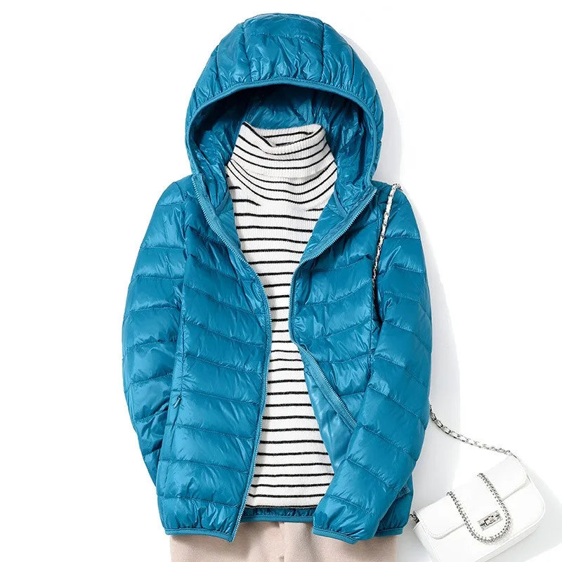 Women's Hooded Zipper Glossy Puffer Jacket