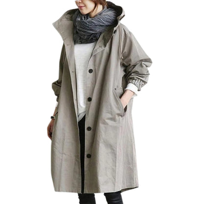 Women's Hooded Long Windbreaker Jacket