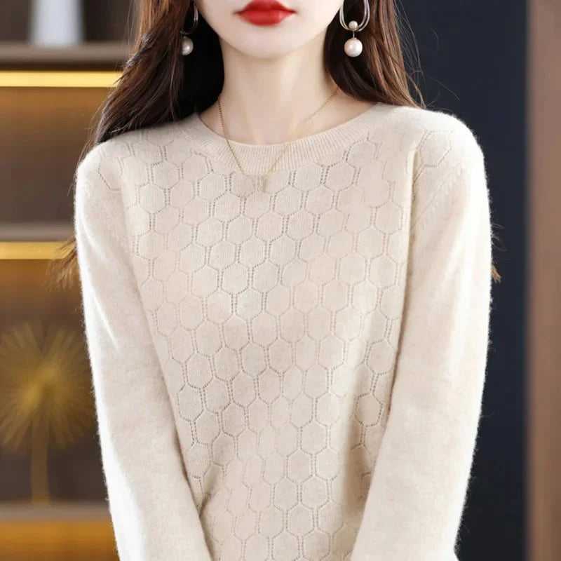 Women's Knitted LongSleeve Crew Neck Cashmere Sweater
