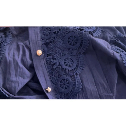 Women's Lace Up Hollow Out Stand Collar Shirt Blouse