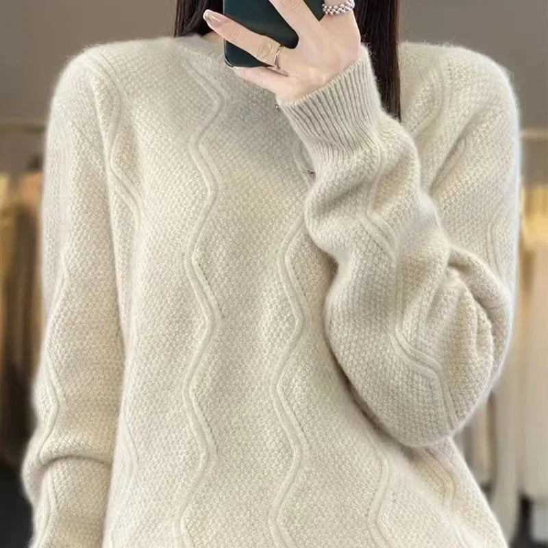Women's LongSleeve O Neck Loose Knitted Sweater