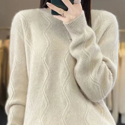 Women's LongSleeve O Neck Loose Knitted Sweater