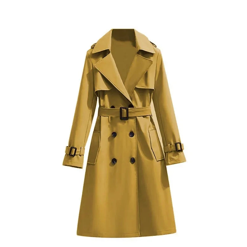 Women's Long Sleeve Mid Length Belted Trench Coat