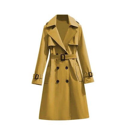 Women's Long Sleeve Mid Length Belted Trench Coat