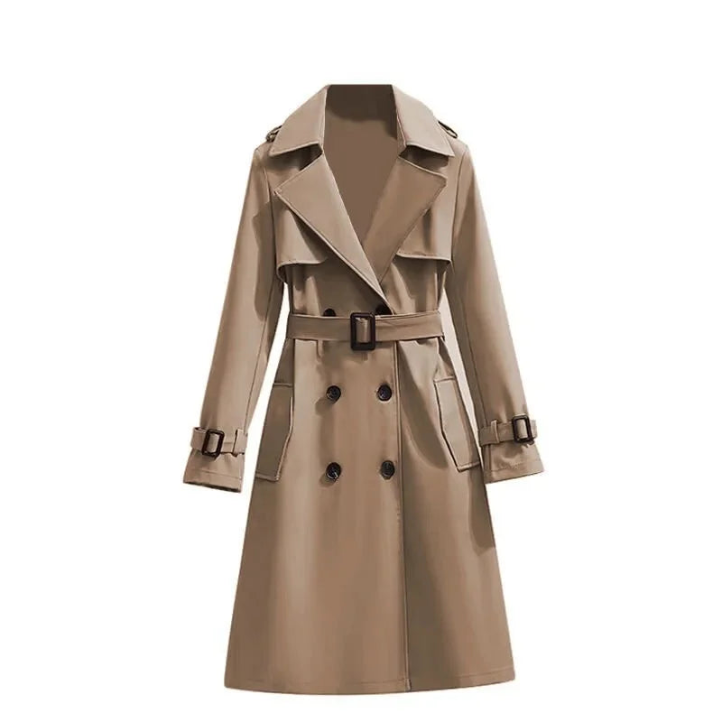 Women's Long Sleeve Mid Length Belted Trench Coat