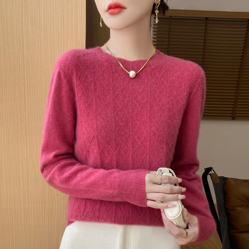 Women's Long Sleeve O-Neck Thick Wool Sweater