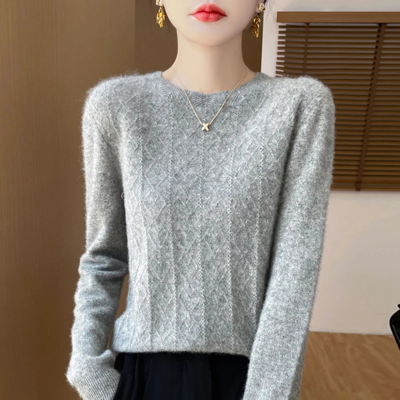 Women's Long Sleeve O-Neck Thick Wool Sweater