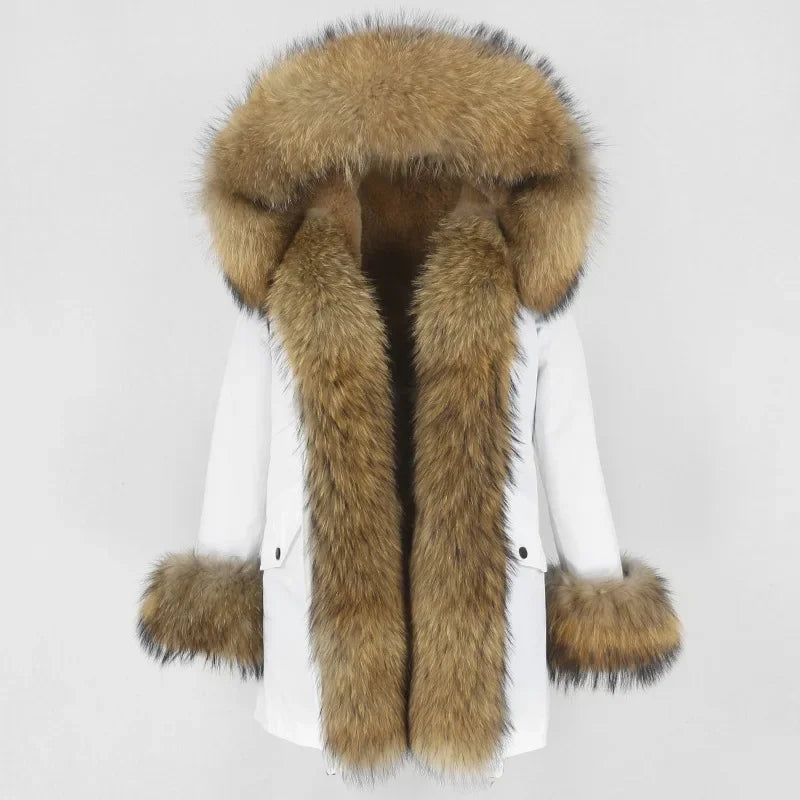 Women's Long Sleeve Squirrel Fur Hoode Parka Jacket