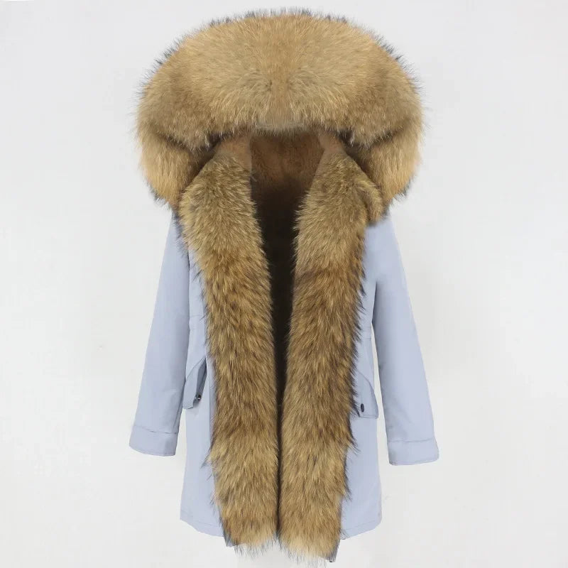 Women's Long Sleeve Squirrel Fur Parka Jacket