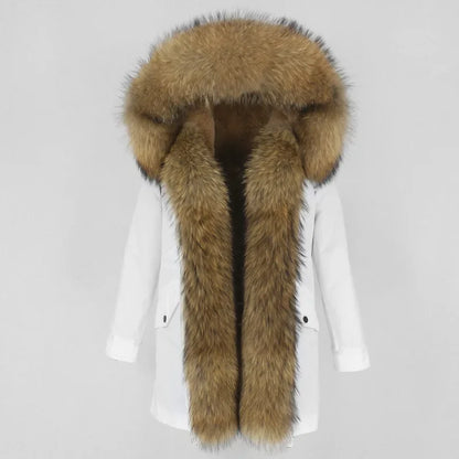 Women's Long Sleeve Squirrel Fur Parka Jacket