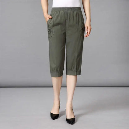 Women's Loose Elastic Cotton Cropped Pants