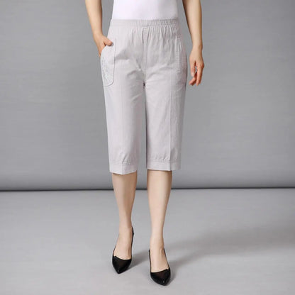 Women's Loose Elastic Cotton Cropped Pants
