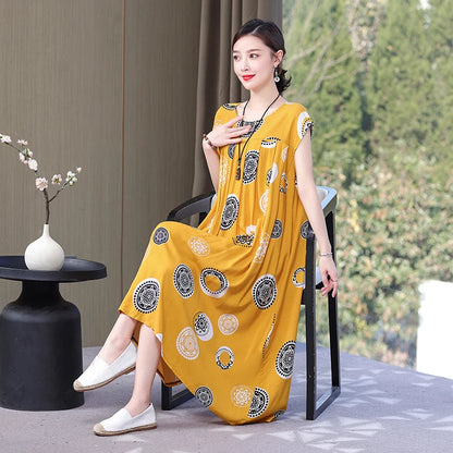 Women's Loose O-Neck Flower Print Dresses