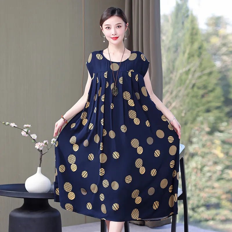 Women's Loose O-Neck Flower Print Dresses