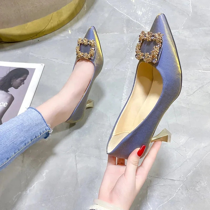Women's Pointed Toe High Heels Silk Face Shoes