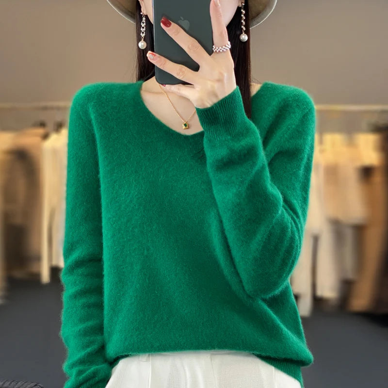 Women's Pure Wool V Neck Cashmere Sweater