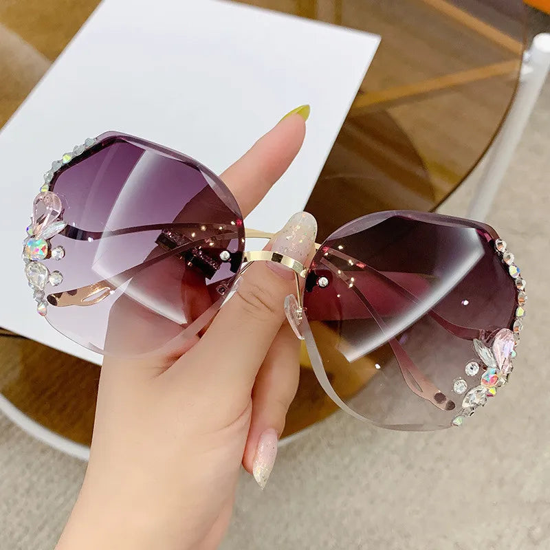Women's Rimless Cut Edge Diamond Sunglasses