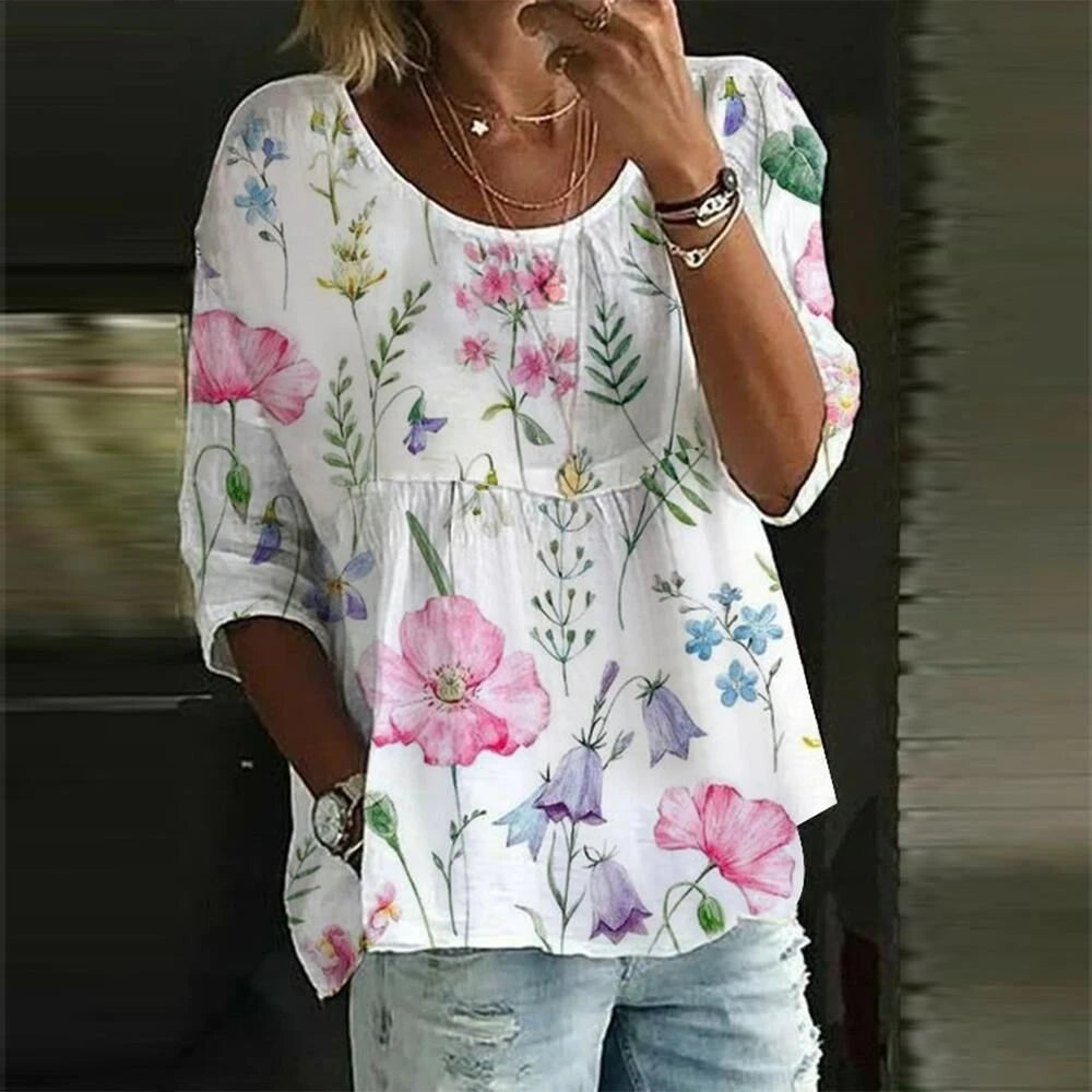 Women's Round-Neck Printed Casual Shirt