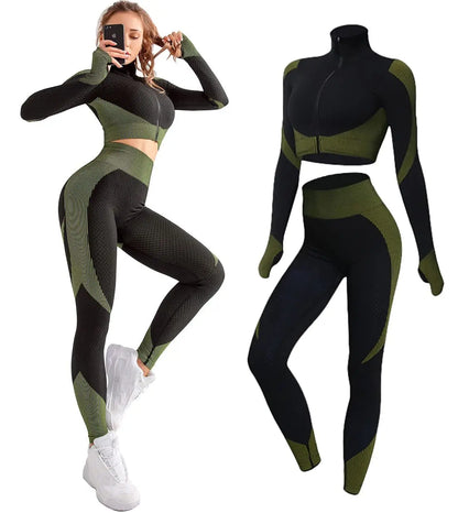Women 2/3pcs Seamless Workout Tracksuit Sets