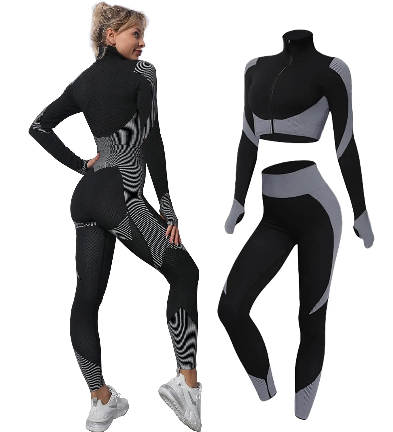 Women 2/3pcs Seamless Workout Tracksuit Sets