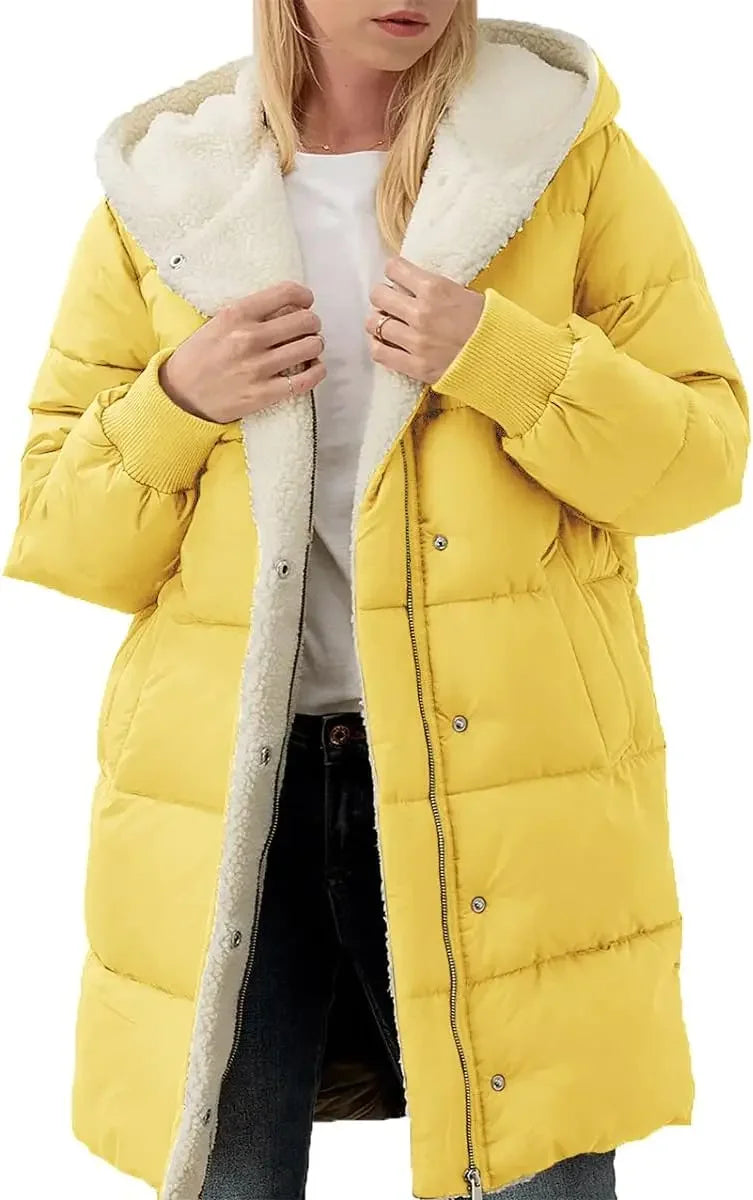 Women's Warm Sherpa Long Hooded Puffer Jacket