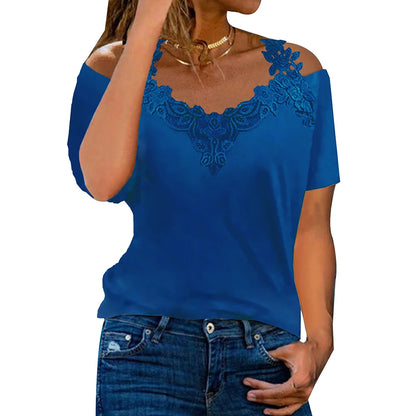 Women's Short Sleeved V-Neck Lace Crop Tops