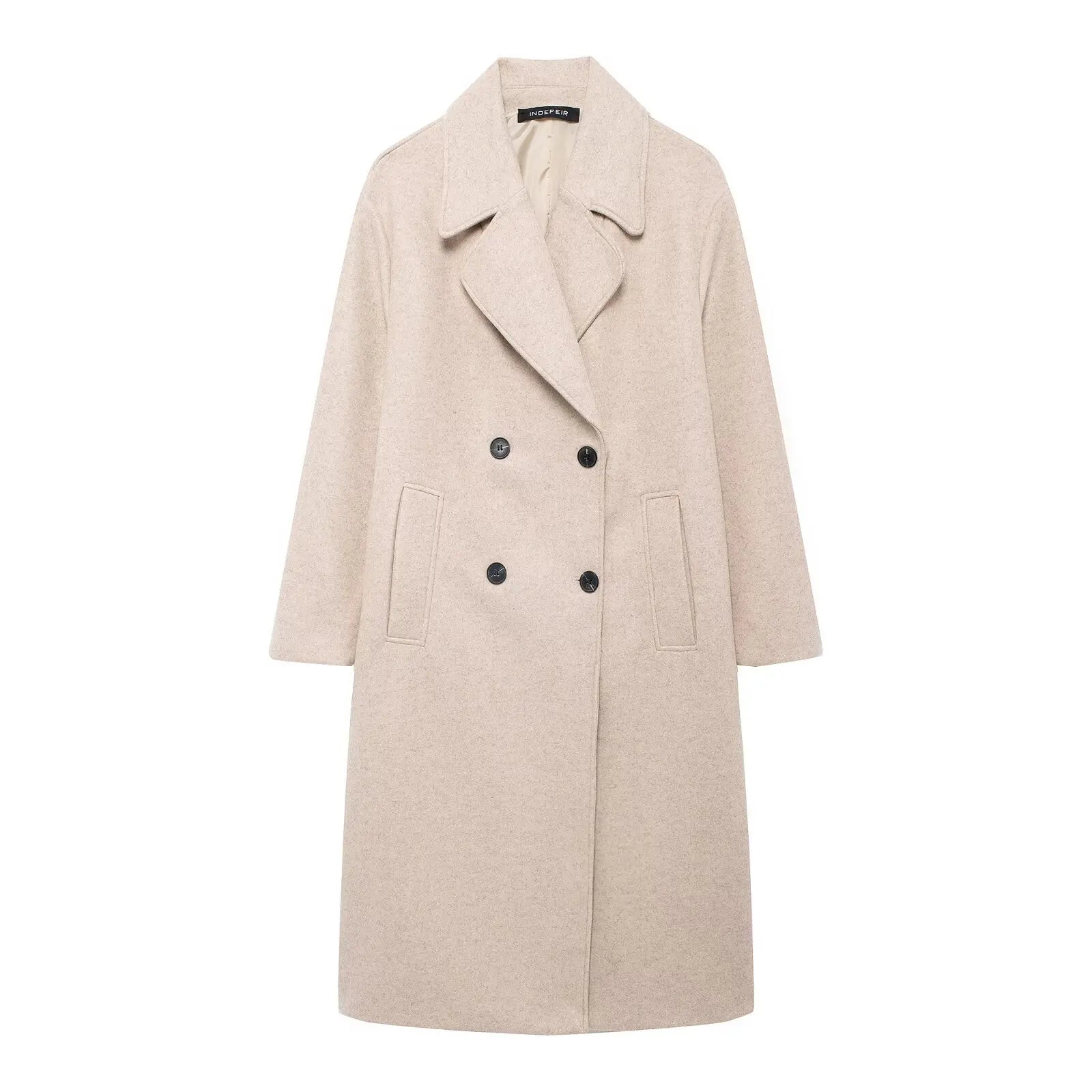 Women's Solid Lapel Double-Breasted Winter OverCoat