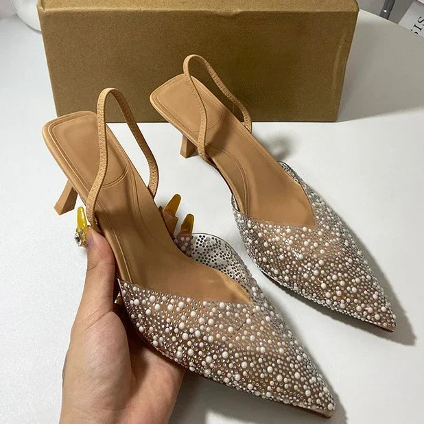 Women's Transparent Toe Pearl Slingback Shoes