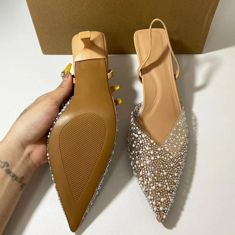 Women's Transparent Toe Pearl Slingback Shoes