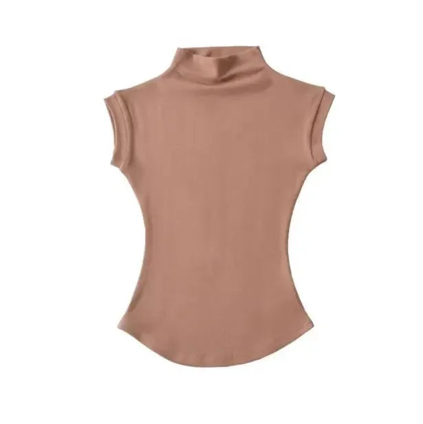 Women's Warm Cropped Sleeveless Turtleneck Sweater