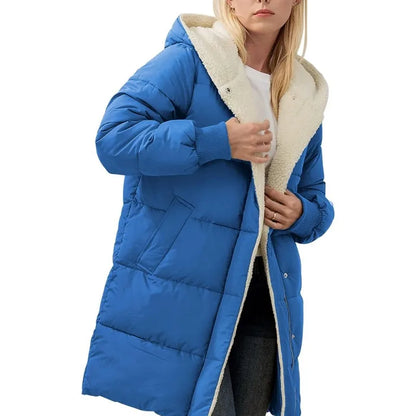 Women's Warm Sherpa Long Hooded Puffer Jacket